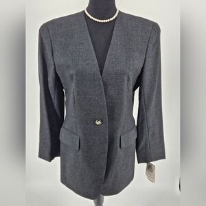 Jones New York Woman's sz 8 Graphite GRAY 100% WOOL Suit Jacket Coat Blazer NWT